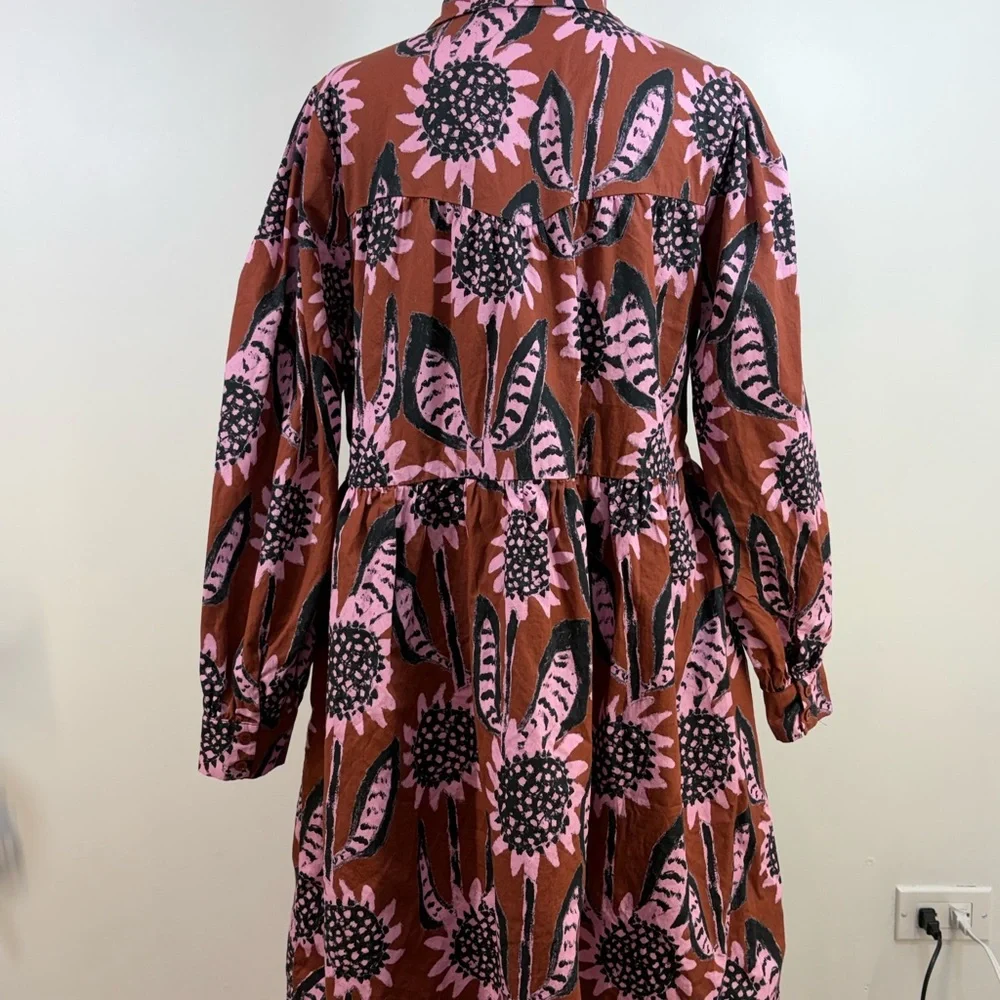 gorman Pink and Brown Floral Long Sleeve Shirt Dress - Picture 6 of 8